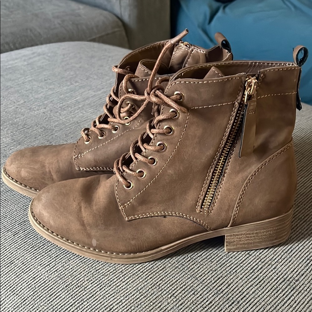 Brown Lace-Up Ankle Boots with Zipper